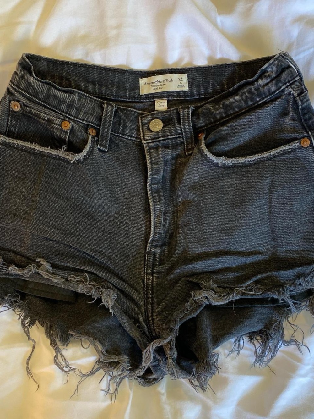 Abercrombie & Fitch Charcoal Black Frayed Hem Denim Shorts